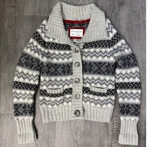 Aeropostale Y2K Womens Fair Isle Wool Blend Shawl Collar Cardigan Sweater Grey M